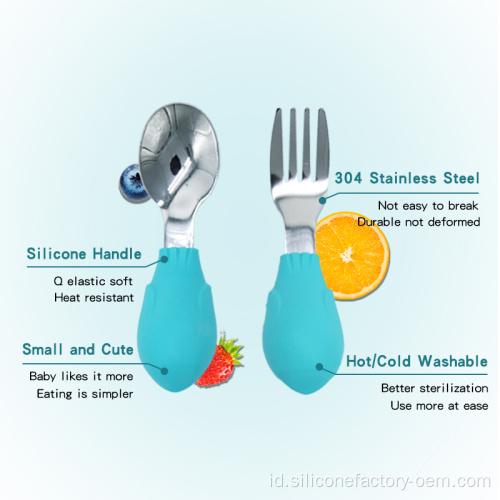 Garpu bayi silikon dan sendok peralatan makan ramah lingkungan